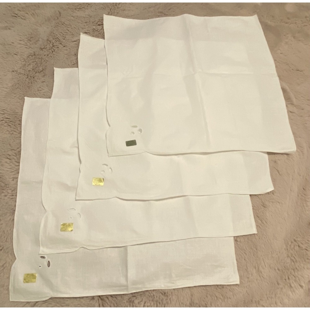 Lot (4) Vintage Cloth White Cotton Table Napkins 15" Square Embroidered New